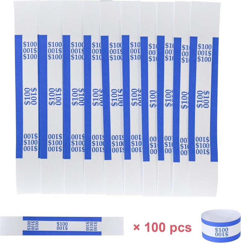 Essential 100Pcs Currency Straps - Bill Wrappers, Money Bands to Organize Bills, ABA Standard Colors, Self-Adhesive, 7.5 x 1.15 Inches ($100 / Blue) - Image 2